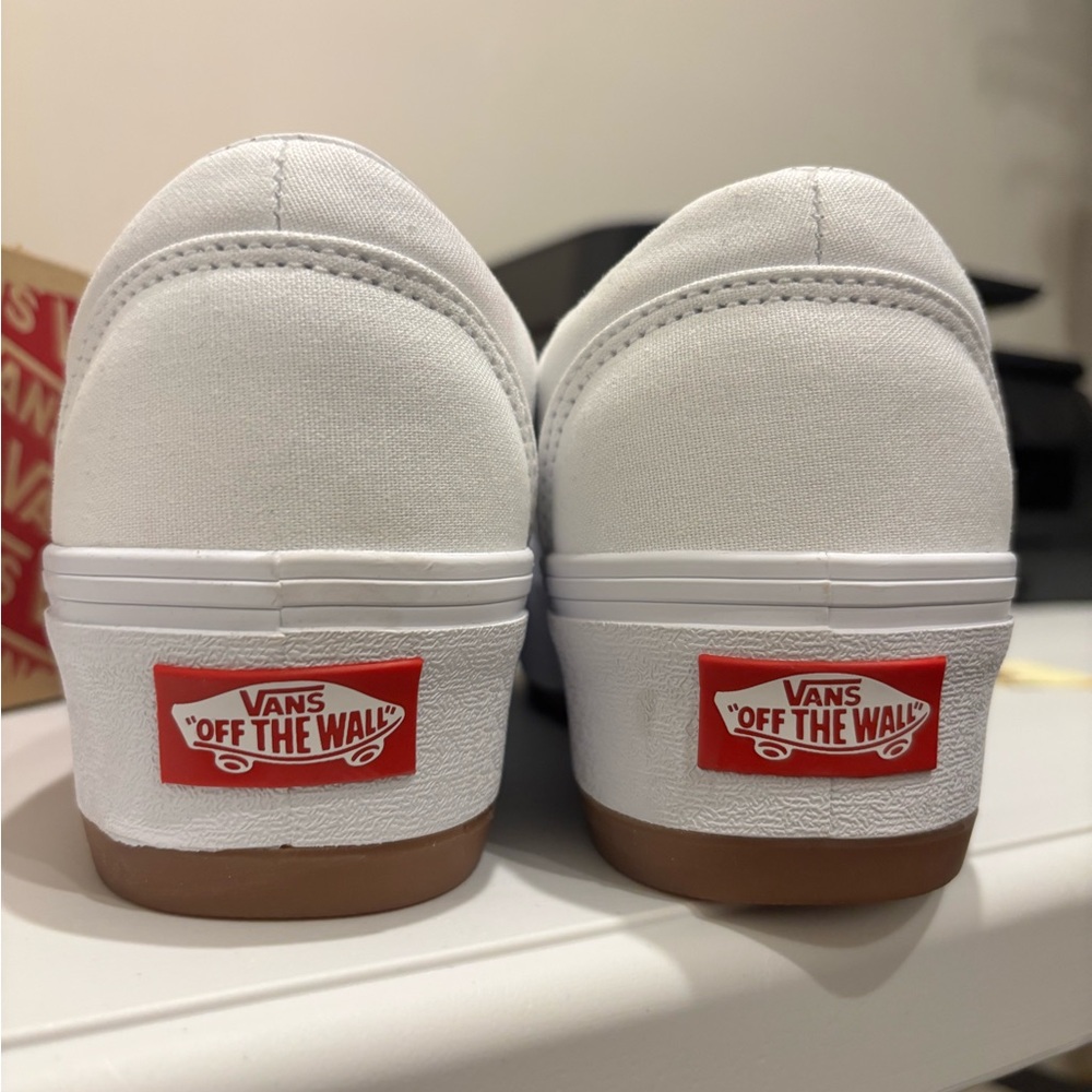 Vans White Slip-On Platform Sneakers with Gum Sole - Picture 6 of 9